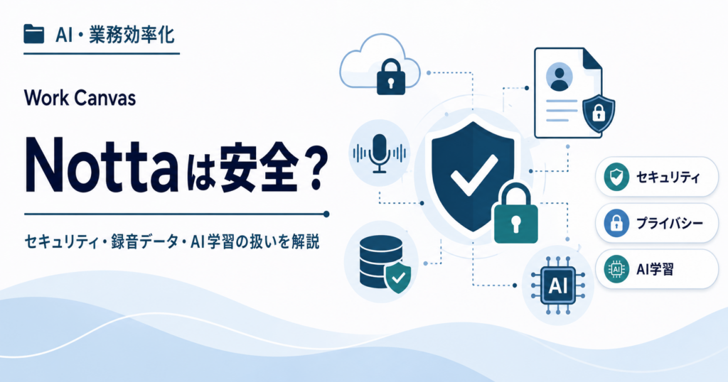 Nottaのセキュリティ、録音データ、プライバシー、AI学習の扱いを解説するアイキャッチ画像