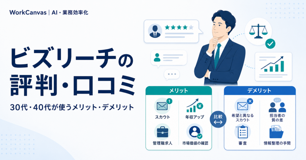 ビズリーチの評判や口コミを30代・40代向けに比較したイメージ