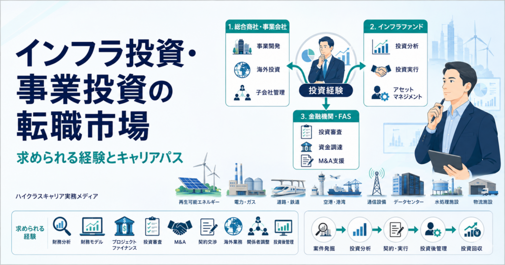 インフラ投資・事業投資で求められる経験とキャリアパスを示す図解