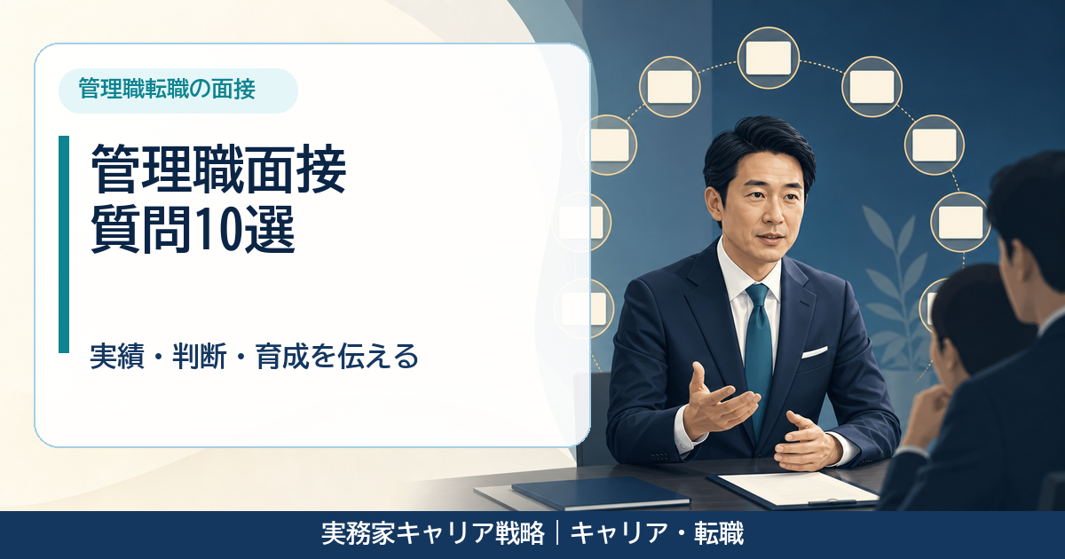 管理職面接の質問10問に備えて回答を整理する40代男性のアイキャッチ画像