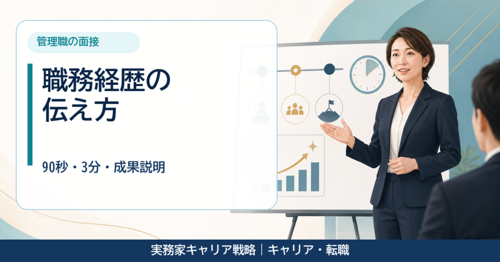 管理職の職務経歴を90秒と3分で説明する30代女性のアイキャッチ画像