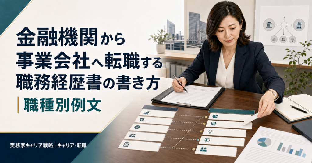 金融機関の経験を事業会社向けの職務経歴書へ整理する女性ビジネスパーソン
