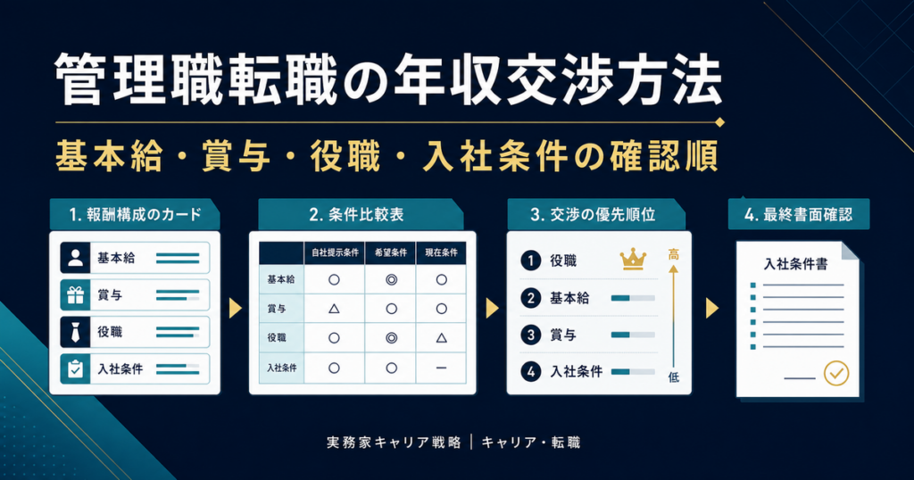管理職転職の年収交渉で基本給・賞与・役職・入社条件を比較する条件整理シート