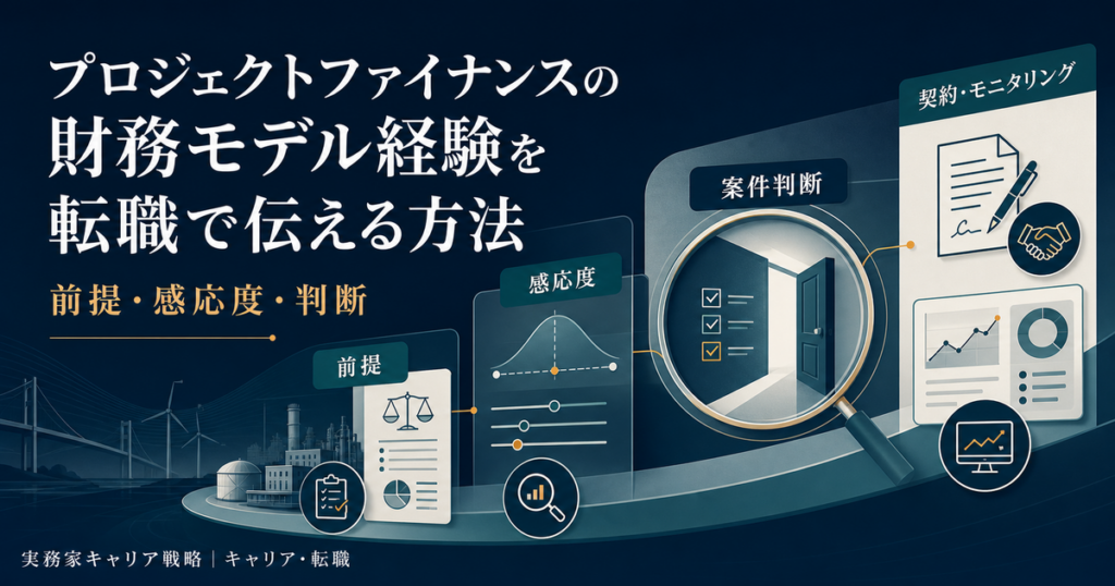 プロジェクトファイナンスの財務モデル経験を前提・感応度・案件判断・契約とモニタリングへ整理する図