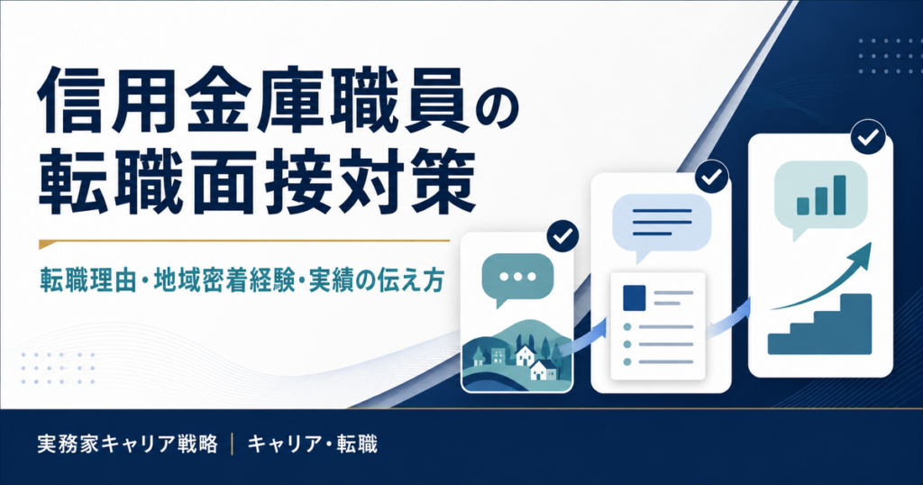 信用金庫職員が転職理由・地域密着経験・実績を5段階の面接回答へ整理する構造図